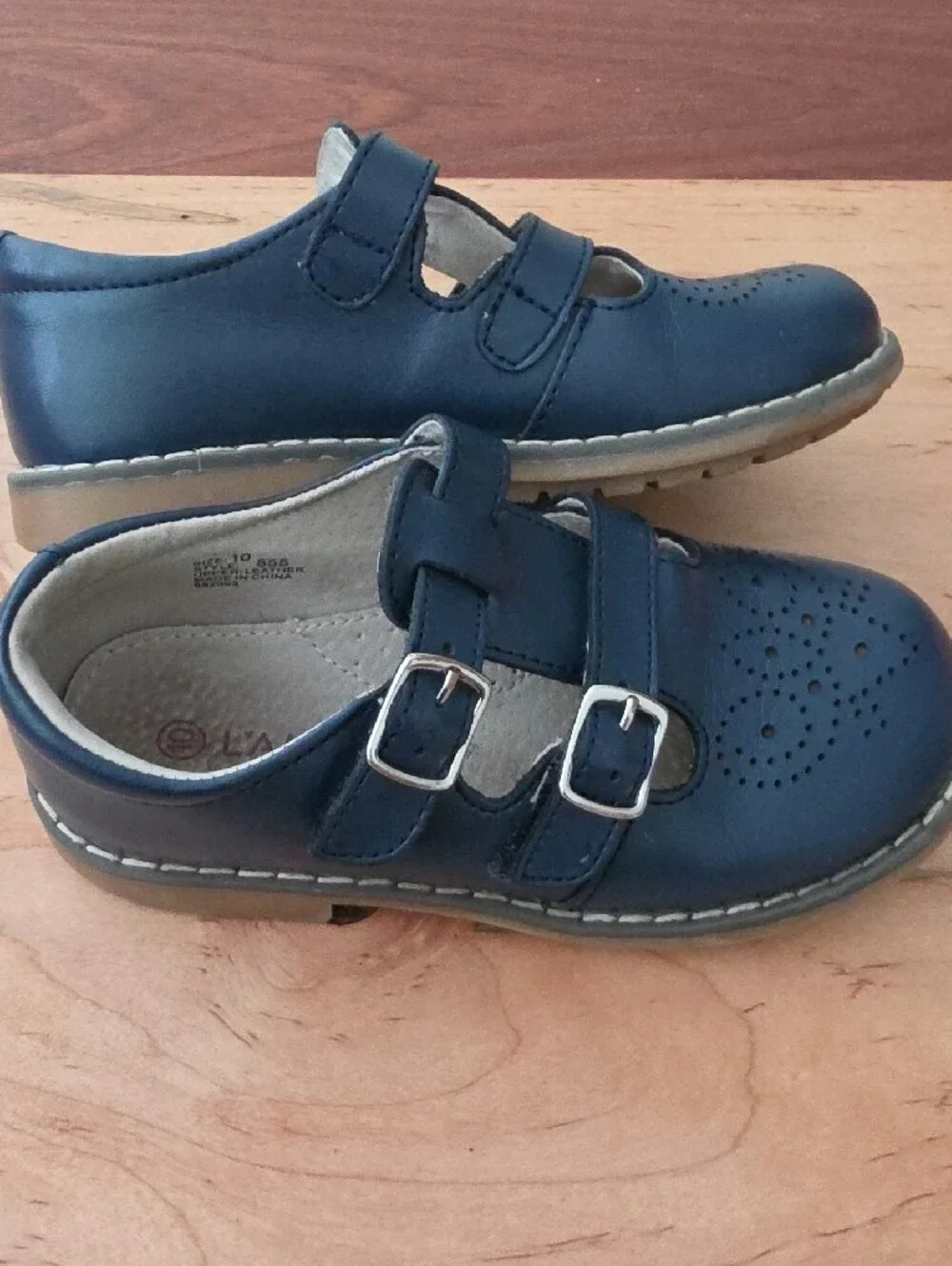 L'amour Kids Navy Blue Leather Buckle Shoes